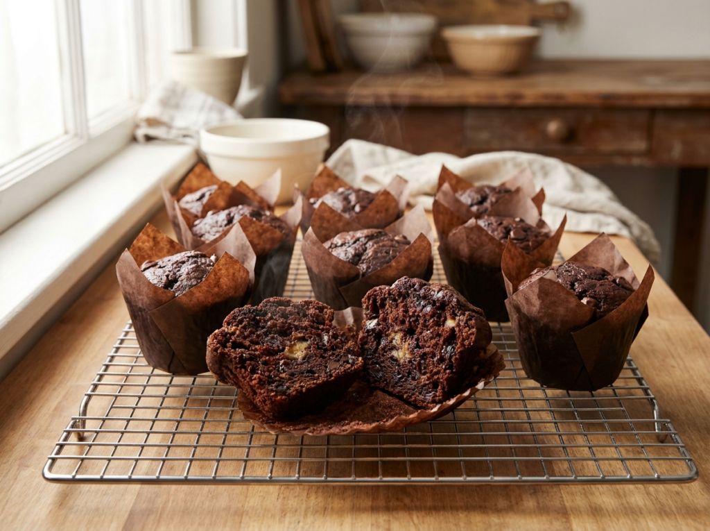 Fudgy Chocolate Banana Muffins