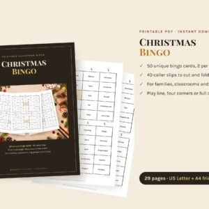 Christmas Bingo 50 cards printable PDF preview