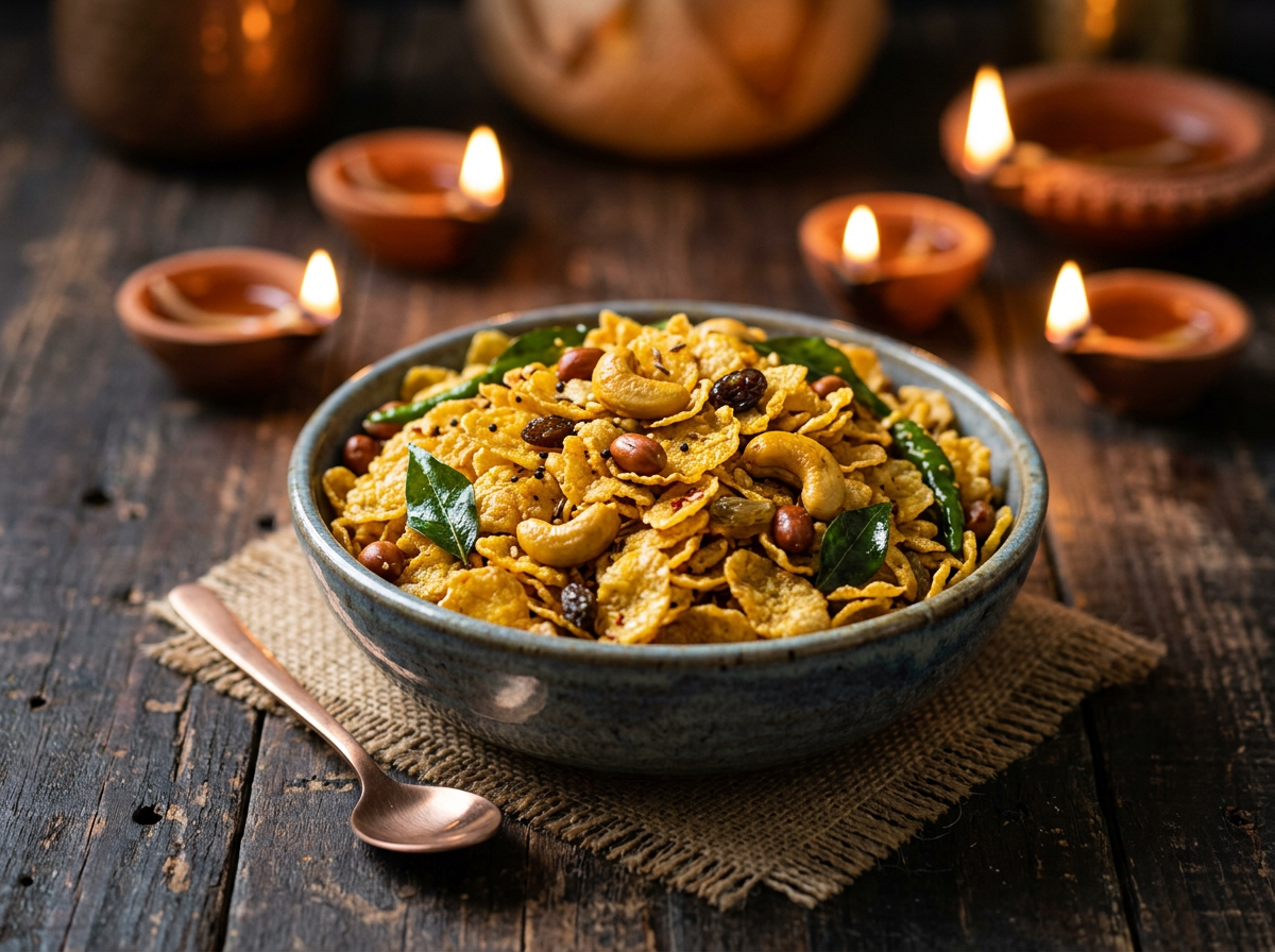A bowl of cornflakes chivda