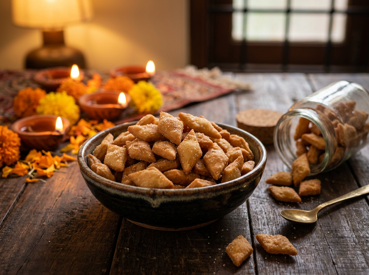 A bowl of shakarpara